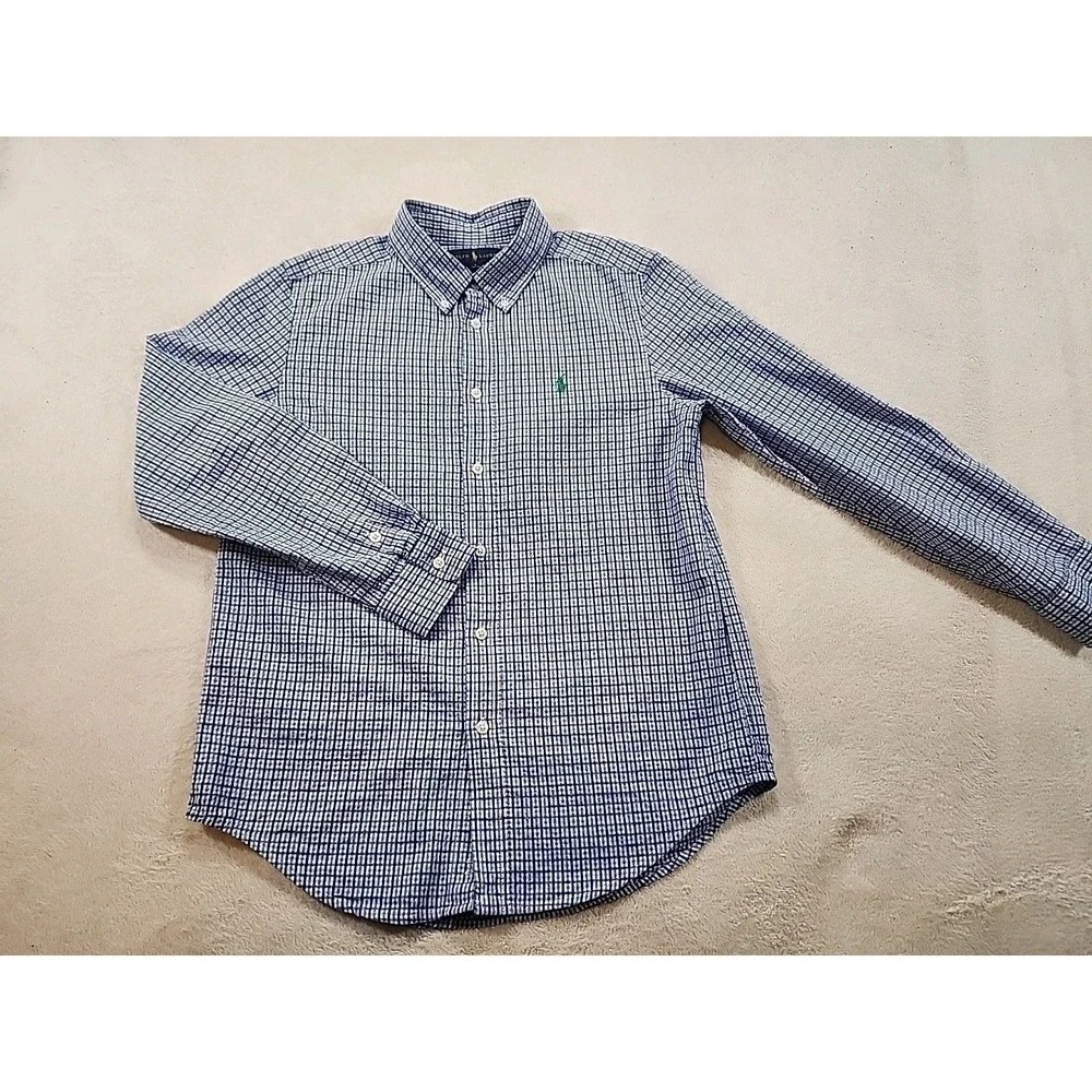 Ralph Lauren Boys‎ Nautica Seersucker Long Sleeve Button Down Shirt, Navy  Large
